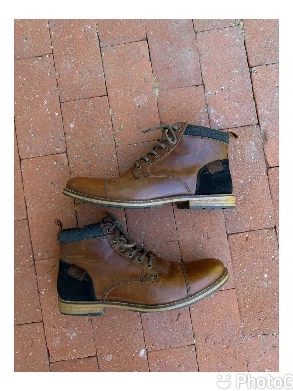 Crevo Men’s Brown Leather Lace Up Zipper Ankle Boots Size 10.5 side zip